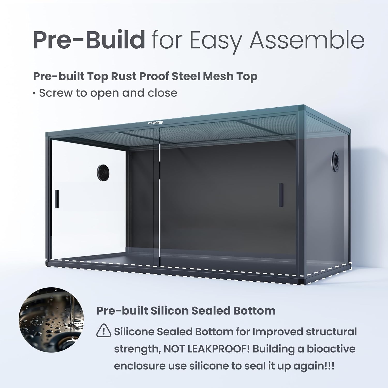 Phailozoo 120 Gallon Bearded Dragon Tank,48' x 24' x 24' Reptile Tank with Sliding Door Top Screen Ventilation, Front Opening Reptile Enclosure for Easy Maintenance
