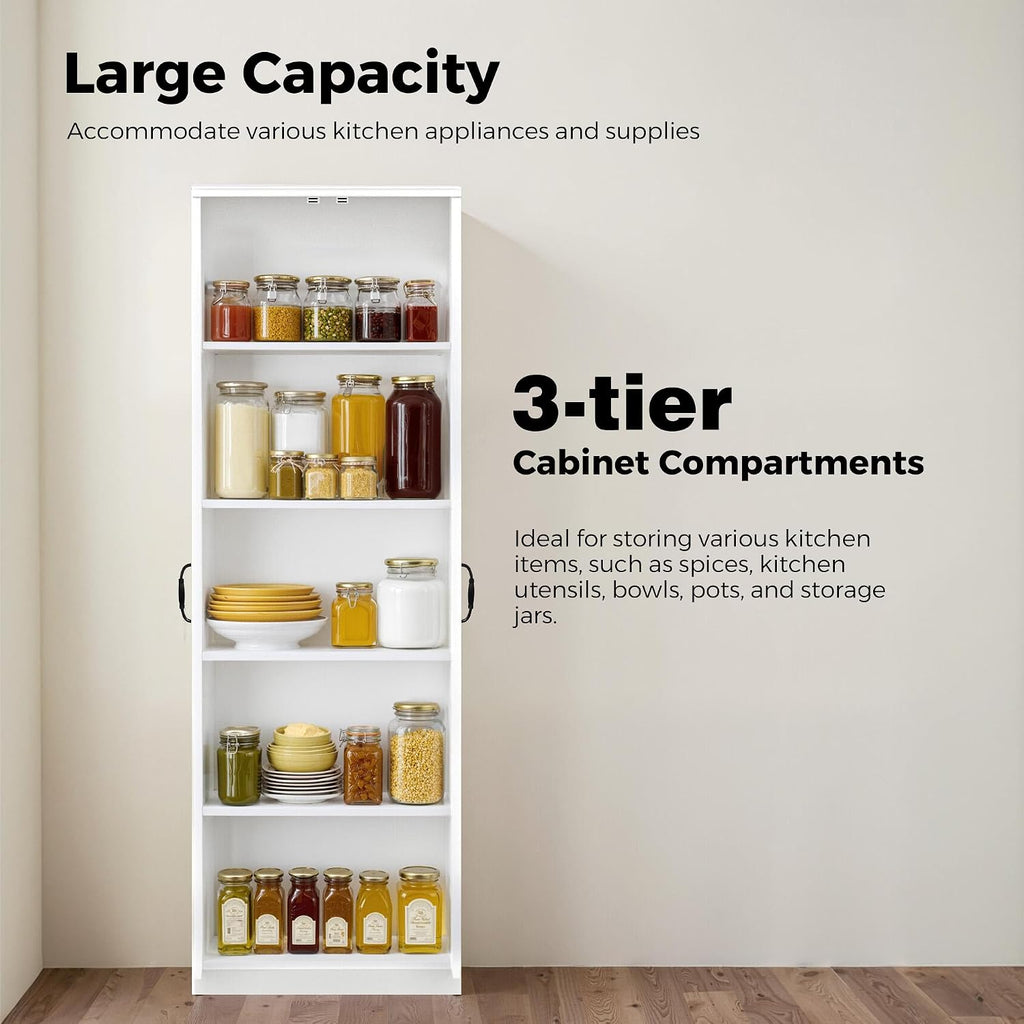 Storage Cabinet/Pantry cabinets, Soft White Finish, 71' Tall Wood Cupboard with 2 Door and 3 Adjustable Shelves for Kitchen, Dining Room, Living Room, Bathroom (Style 1) | Wood Cupboard
