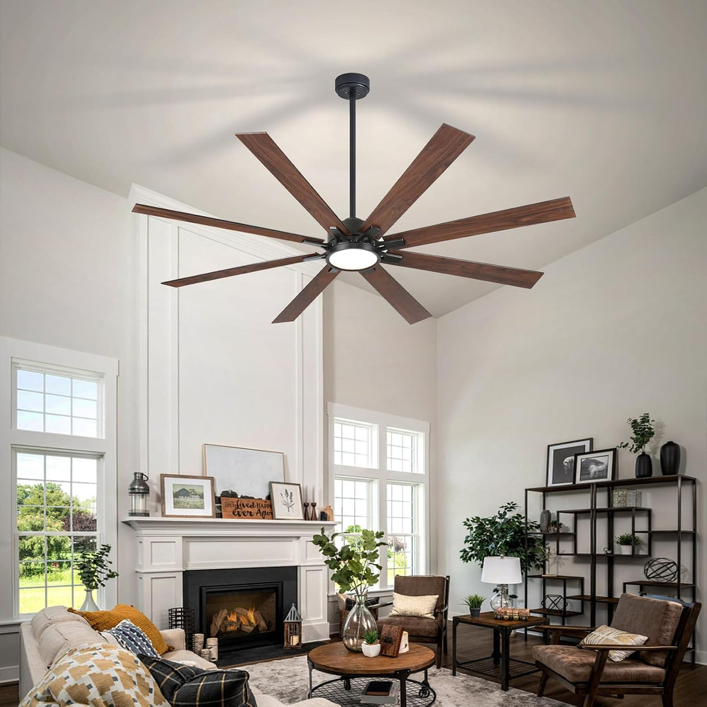 72 Inch Large Ceiling Fans with Lights and Remote Industrial Black Modern Ceiling Fans for Patios Living Room Garage Shop Indoor/Outdoor 6 Speed Reversible Quiet DC Motor, 3 CCT, Dual Finish 8 Blades
