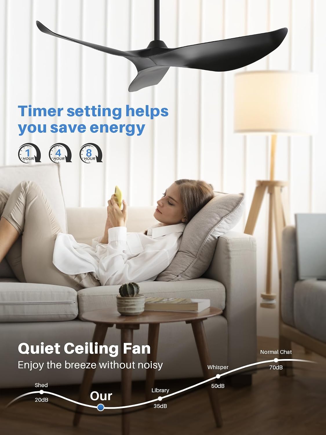 Sofucor 52 Inch Smart Ceiling Fan No Light, Modern Black Ceiling Fan with Remote Control, Reversible DC Motor, 6-Speed Noiseless Indoor Ceiling Fan for Bedroom Living Room Covered Patio Porch