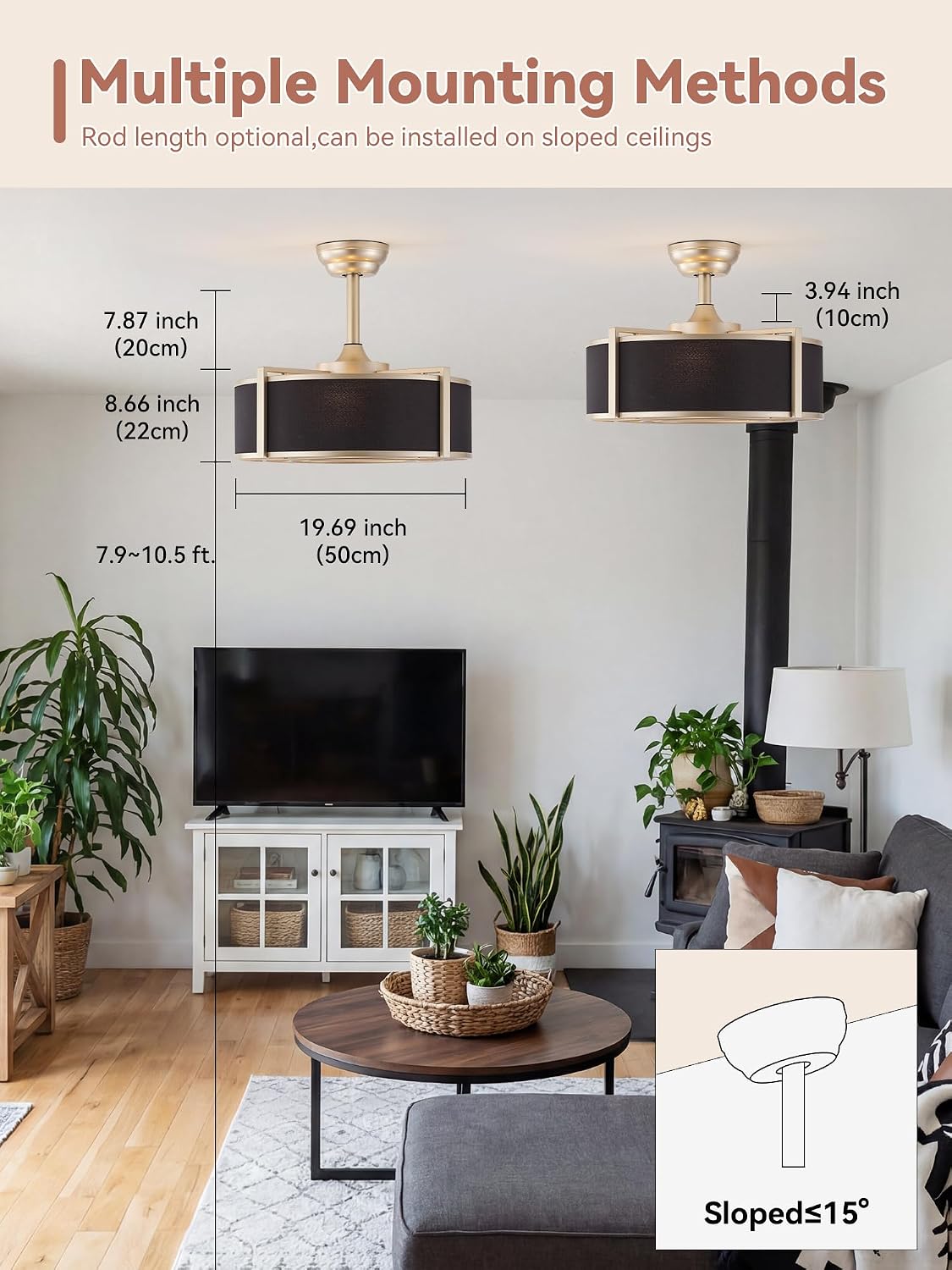 20 inch Fandelier Ceiling Fan with Light, Boho Chandelier Ceiling Fan with Light Remote Control, Caged Enclosed with 6 Speeds for Bedroom, Living Room, Foyer, Nursery