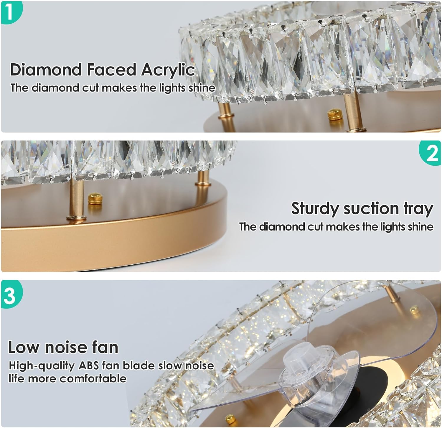 CLAIRDAI Crystal Ceiling Fans with Lights Flush Mount Ceiling Fan with Remotel Control Dimmable LED Low Profile Ceiling Fan 6 Speeds Reversible Blades Timing with Remote Control Gold