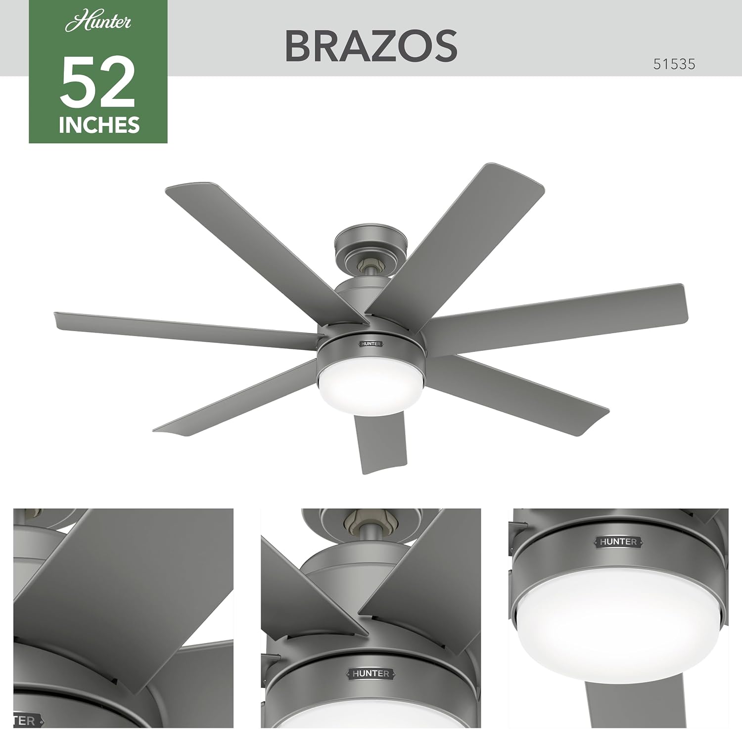 Hunter Brazos Outdoor with LED Light 52 inch Matte Silver - Matte Silver