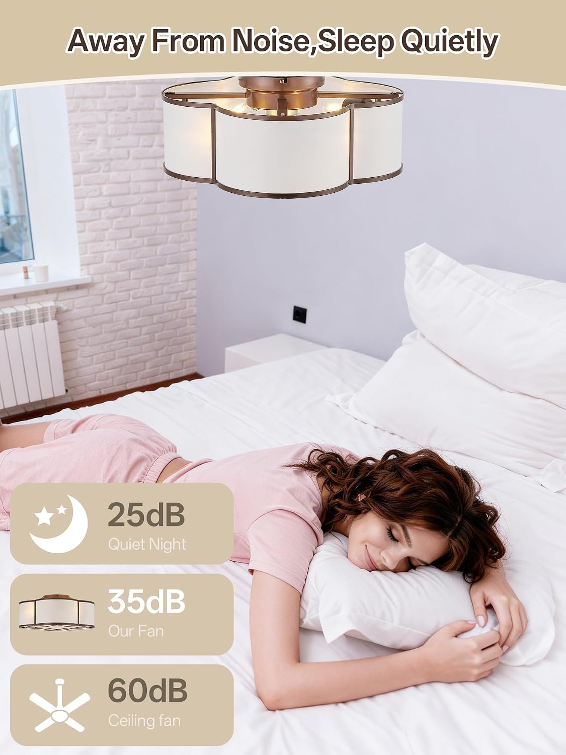 Brown Caged Boho Ceiling Fan with Lights, 20' Flush Mount Ceiling Fans with Lights Remote Control, Low Profile Bladeless with 6 Speeds for Bedroom, Nursery, Kitchen