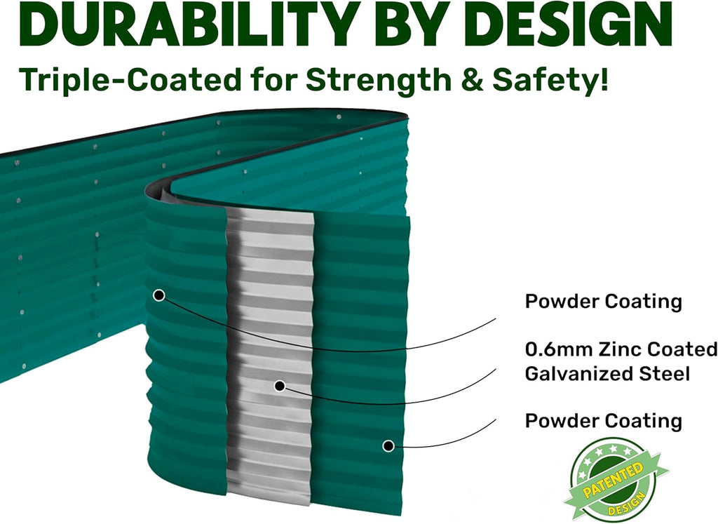 9-in-1 Galvanized Raised Garden Beds Outdoor // 8×2×2.5 ft Modular Planter for Gardening, Vegetables, Flowers // 32' Extra Tall Metal Raised Garden Bed (Dark Green) // Patented Design Planter Box