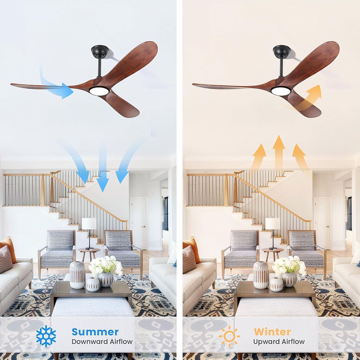 heimo 72 Inch Ceiling Fan with Light and Remote Control, Wood Outdoor Ceiling Fans with Lights Dimmable for Bedroom Living Room Patios Proch Office Rustic Extra Large High Cfm Exterior Fan(Walnut)
