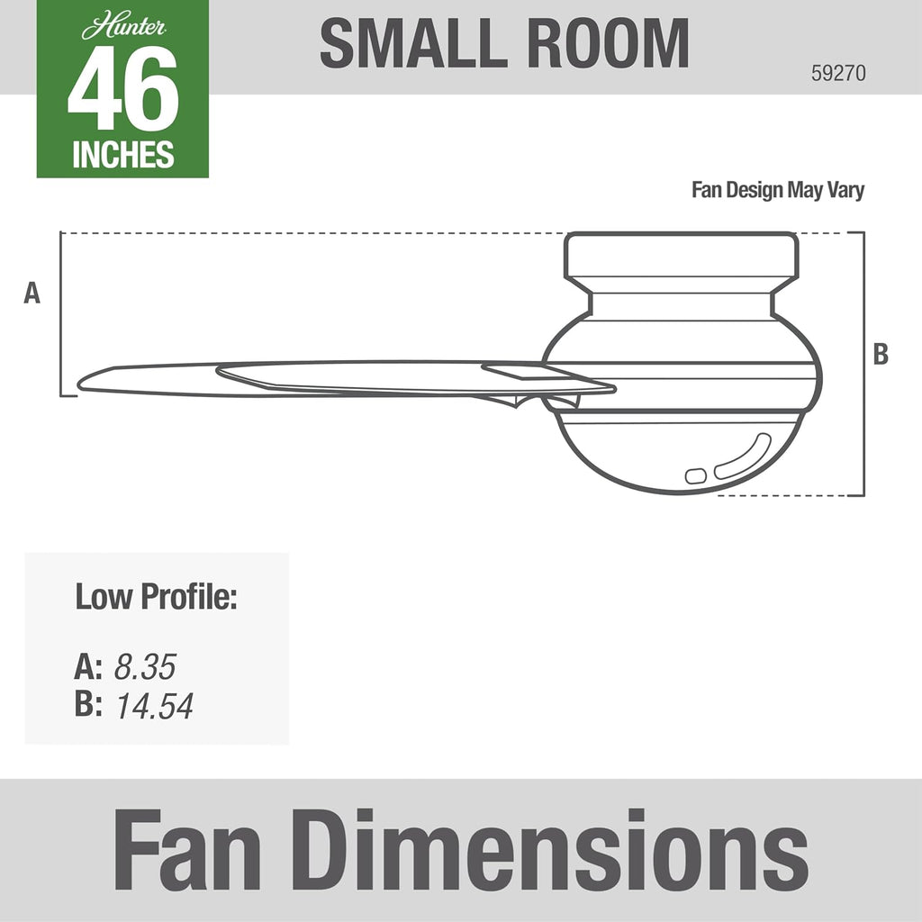 Hunter 46 inch Indoor Ceiling Fan with LED Light - Ceiling Fan with Pull Chain, For Bedroom, Living Room, or Kitchen, Low Profile Mount, No Remote, 5 Blades - Anslee 59270, Matte Silver