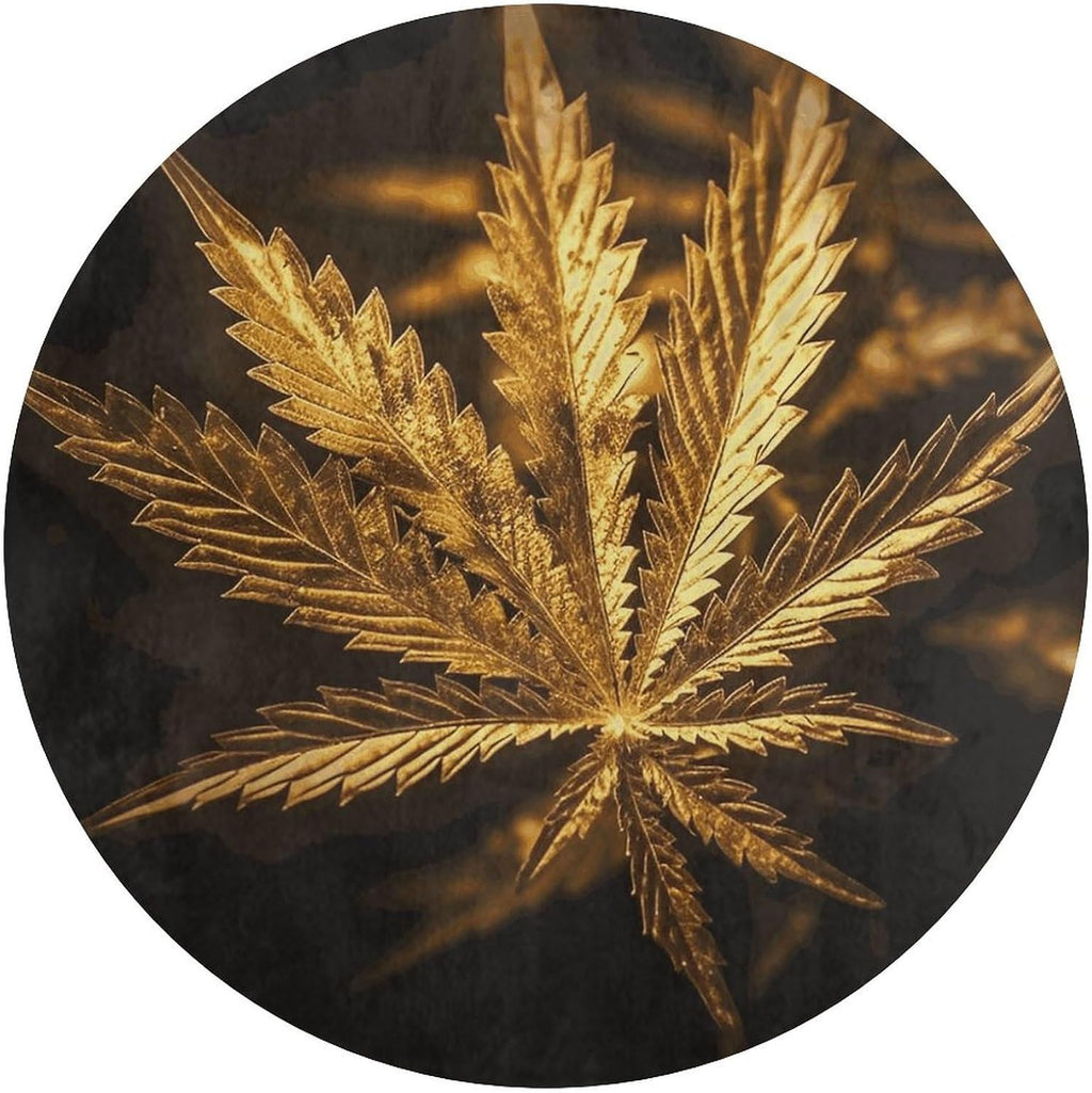 Golden Cannabis Coral Velvet Round Floor Mat Non-Slip Bath Rug Floor Covering for Bathroom Vanity Guest Suite & Vacation Home