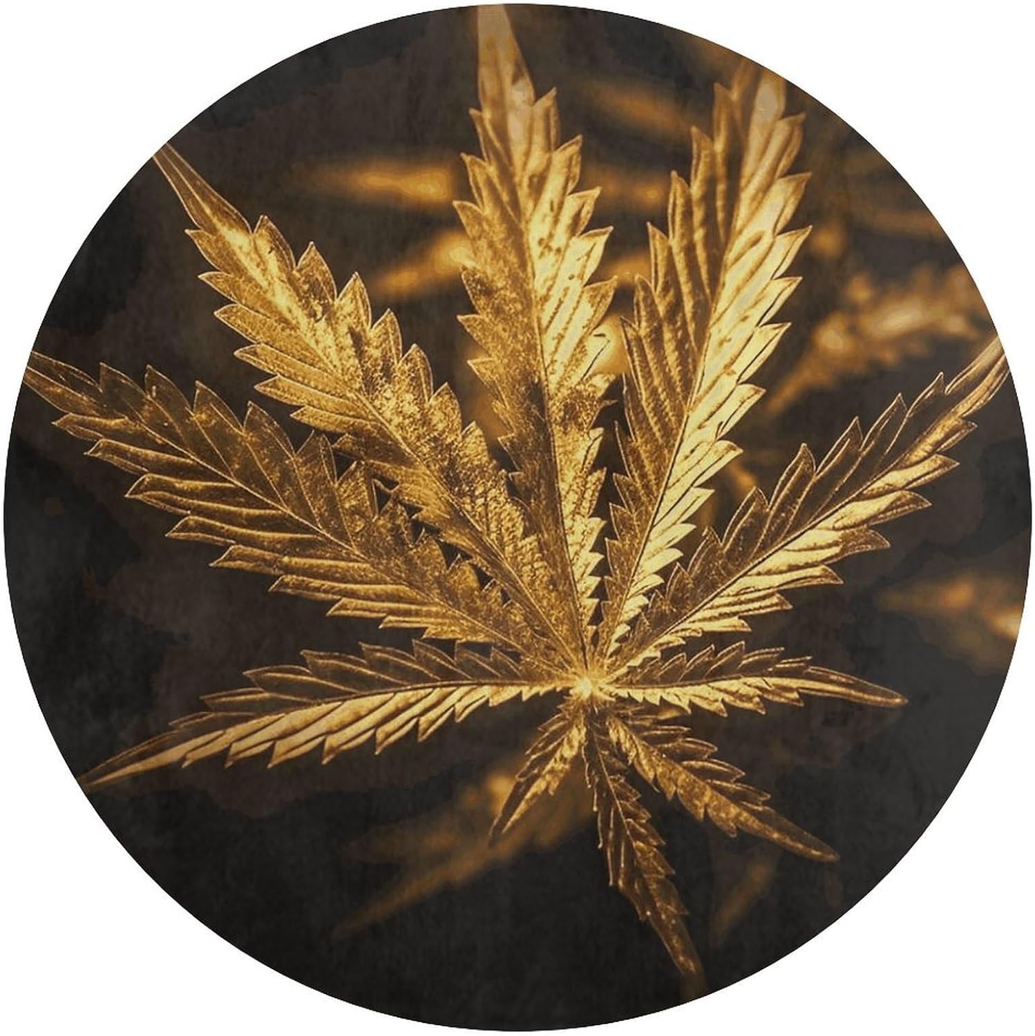Golden Cannabis Coral Velvet Round Floor Mat Non-Slip Bath Rug Floor Covering for Bathroom Vanity Guest Suite & Vacation Home