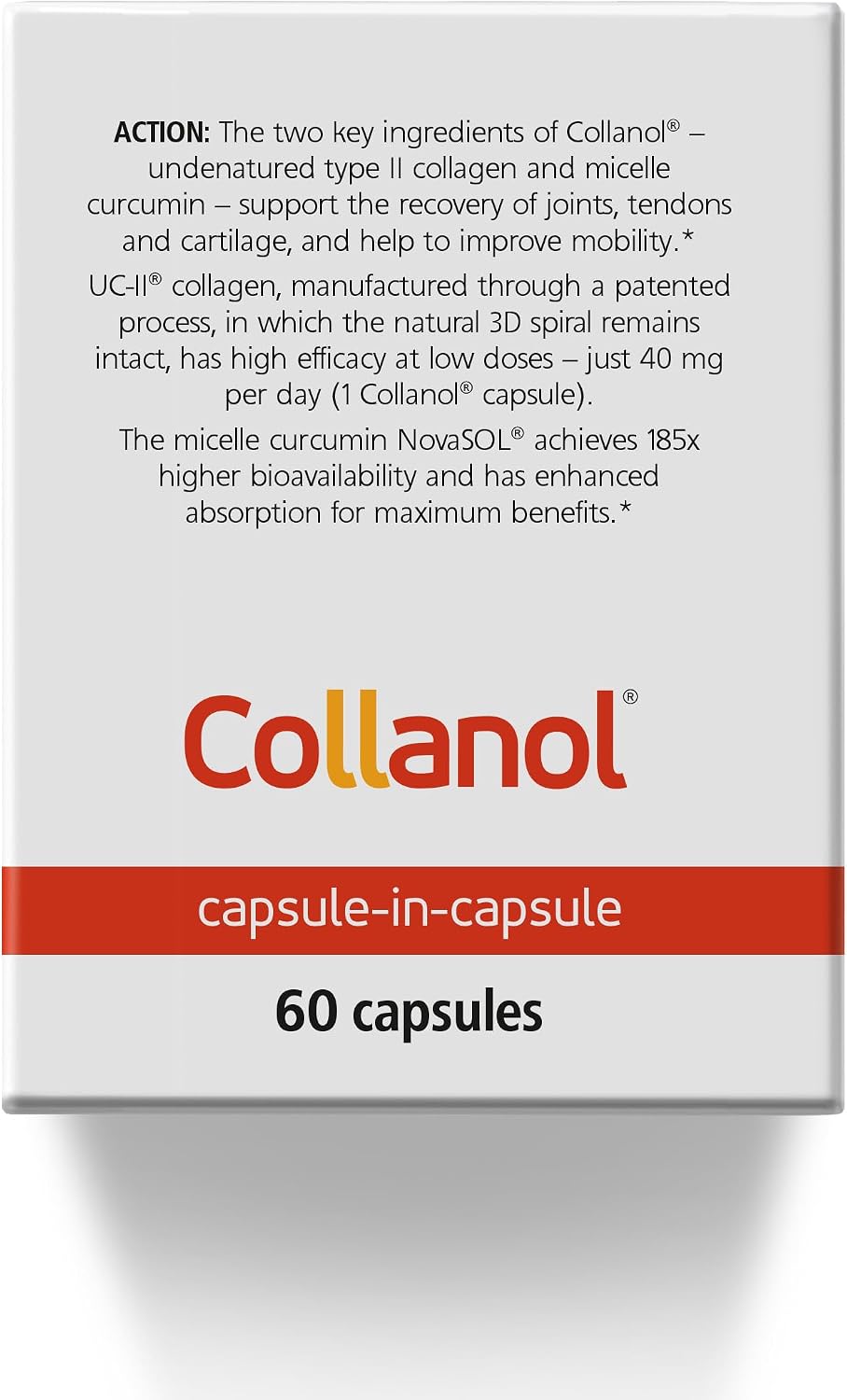 Collanol - Innovation in The Care of Healthy Joints – Liquid Formula in a Double Capsule. 3D Collagen + Micelle Extract of Turmeric Roots 1 Capsule/Day. Laboratory Tested