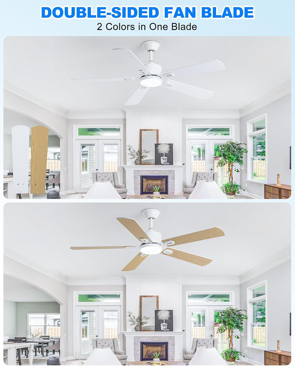 Coolwind 56 Inch White Bedroom Ceiling Fan with Display Remote/APP Control, Quiet Ceiling Fan with Light with 8 Speeds & 3CCT, Dimmable, Timer, DC Reversible Motor for Indoor/Ourdoor