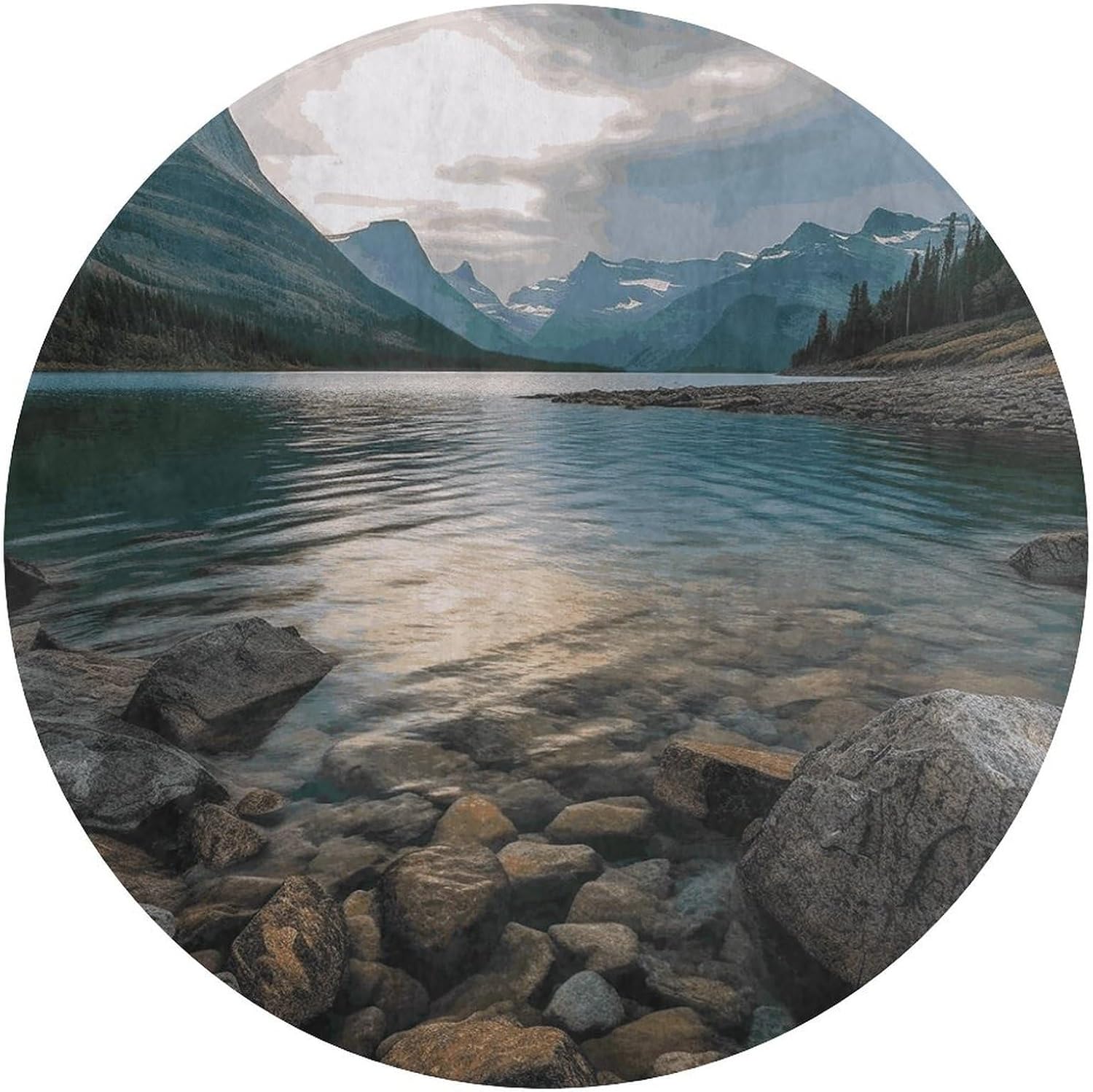 Glacier National Park Coral Velvet Round Floor Mat Non-Slip Bath Rug Floor Covering for Bathroom Vanity Guest Suite & Vacation Home