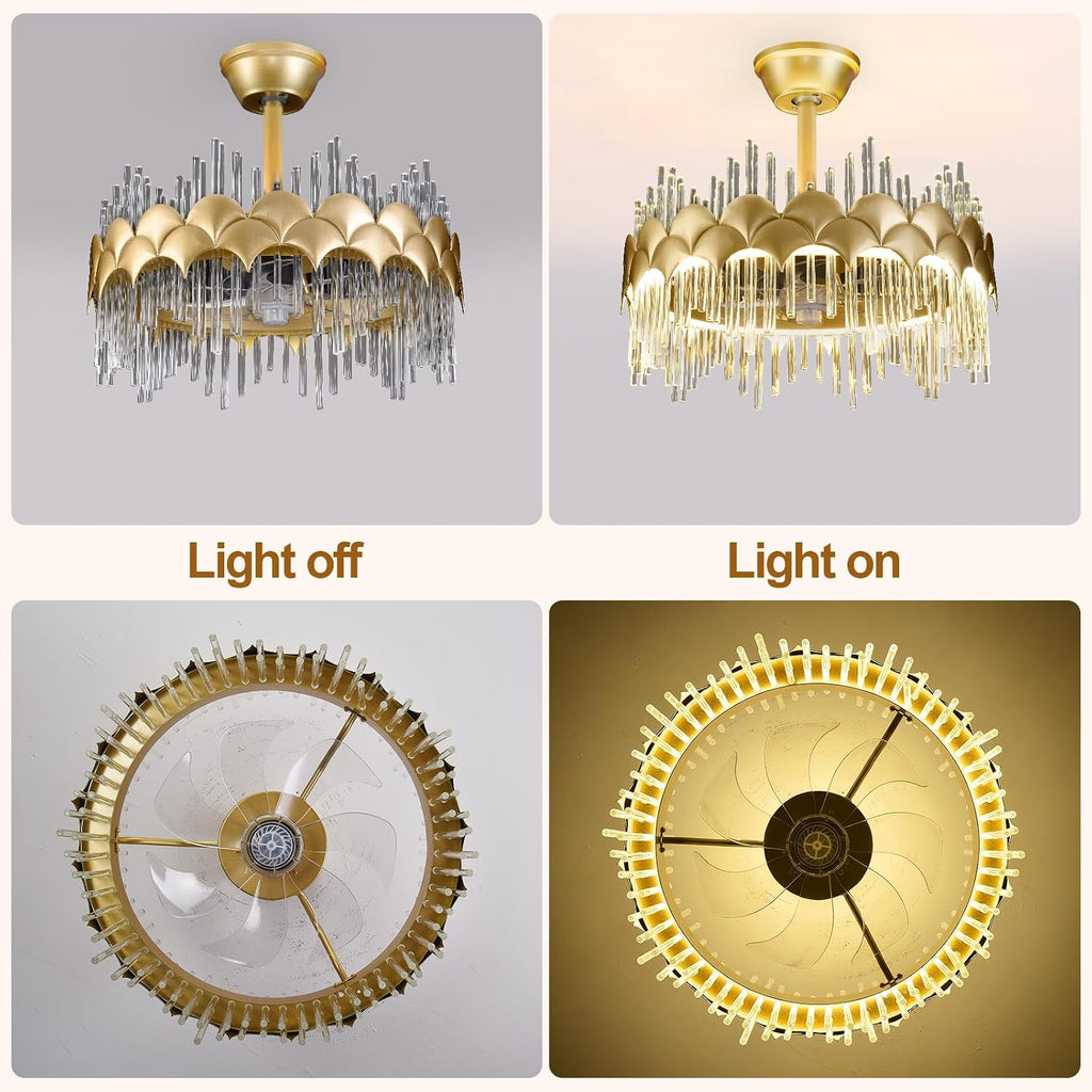 Depuley Bedroom Ceiling Fan with Lights: 20' Gold Chandelier Cagd Fan with Remote Control - Modern Crystal Fandelier for Girl's Bedroom Living Room Nursery