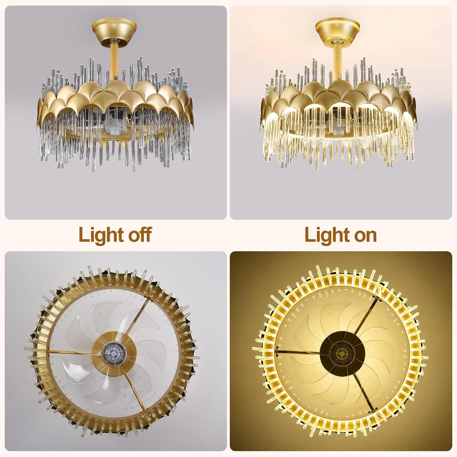 Depuley Bedroom Ceiling Fan with Lights: 20' Gold Chandelier Cagd Fan with Remote Control - Modern Crystal Fandelier for Girl's Bedroom Living Room Nursery