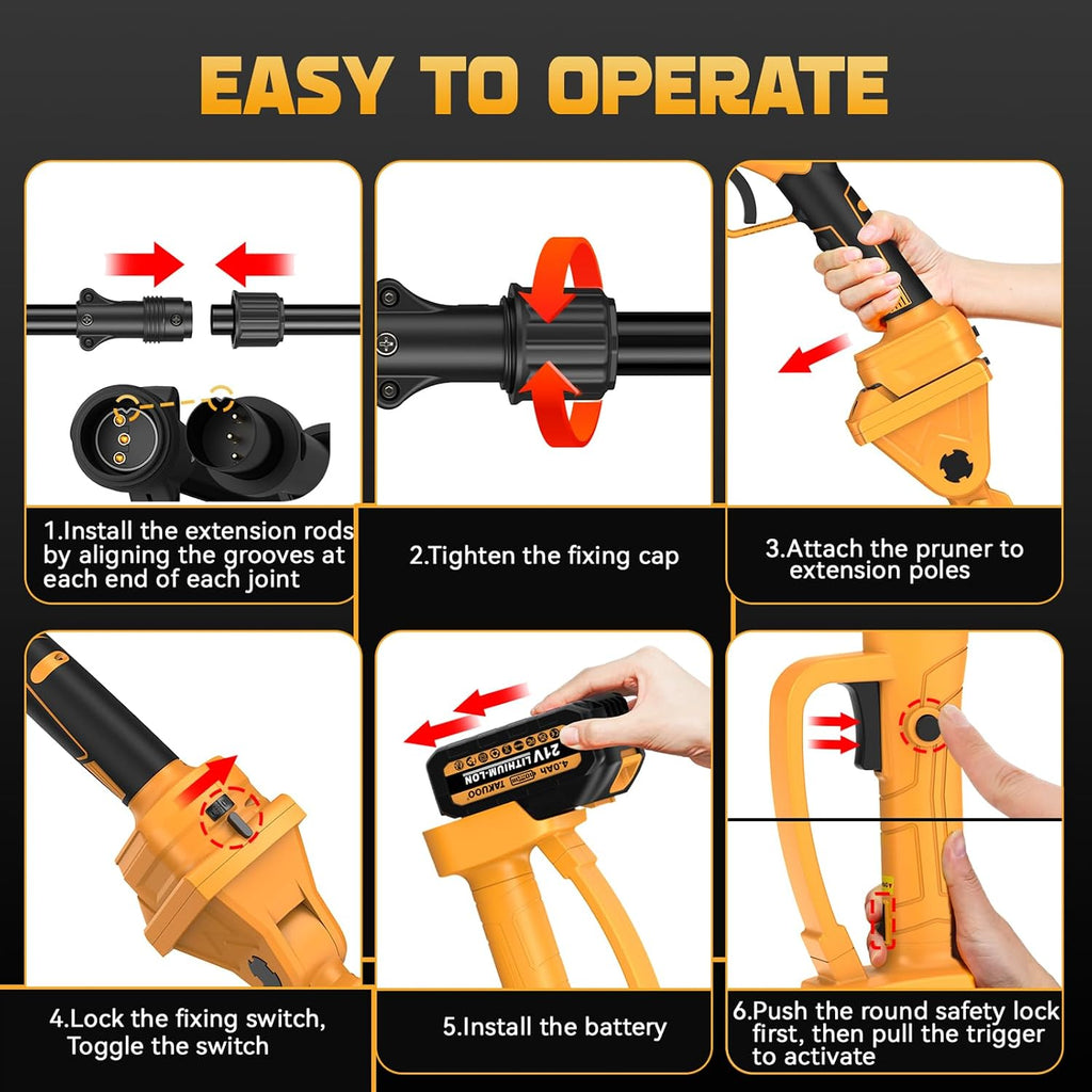 Takuoo 2-in-1 Pole Pruning Shears Cordless, 1.6' Cutting Diameter Electric Pruning Shears with Extension Pole, 21V 2×4.0Ah Battery Powered Pruner, 13.7FT Reach Power Pole Pruner for Tree Trimming