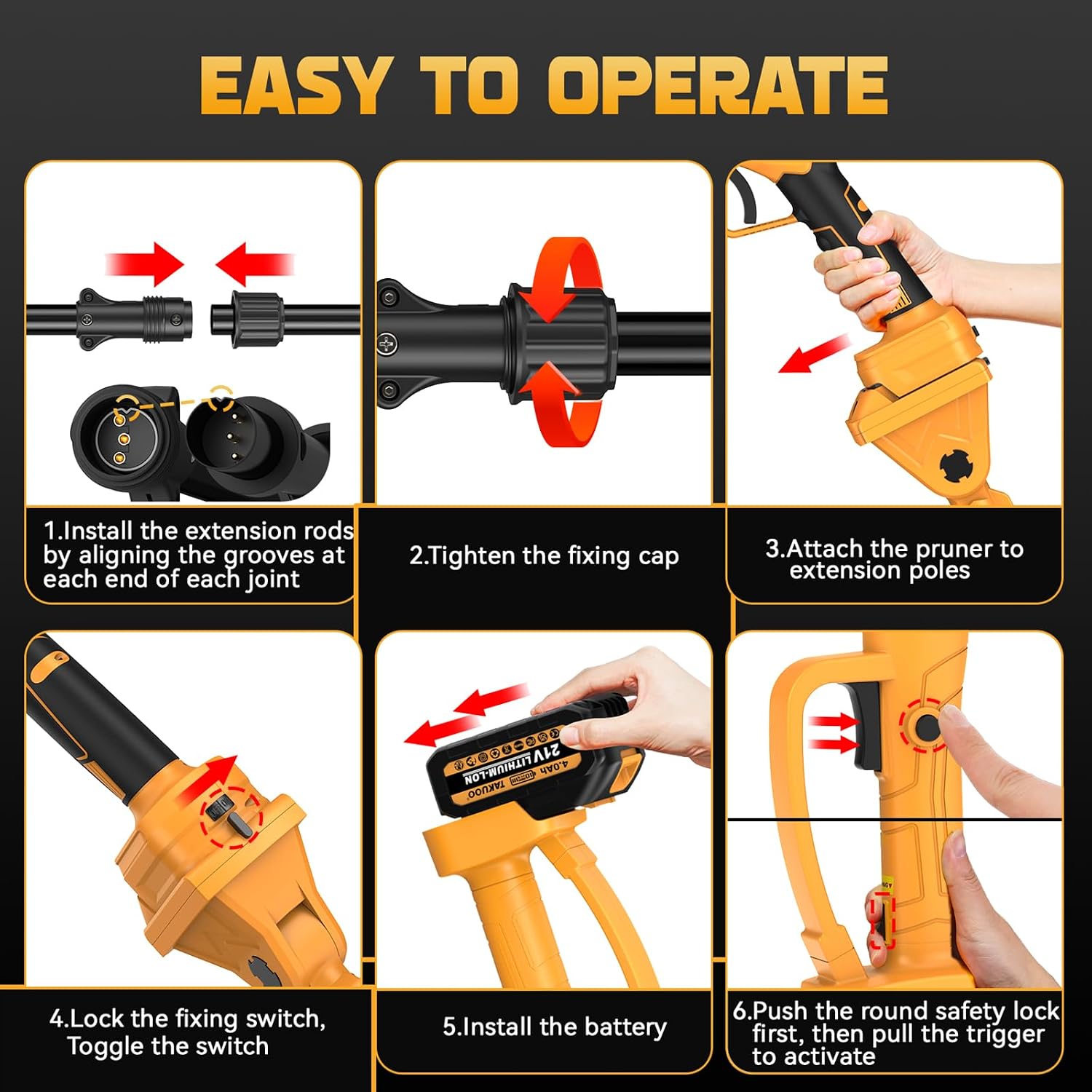 Takuoo 2-in-1 Pole Pruning Shears Cordless, 1.6' Cutting Diameter Electric Pruning Shears with Extension Pole, 21V 2×4.0Ah Battery Powered Pruner, 13.7FT Reach Power Pole Pruner for Tree Trimming