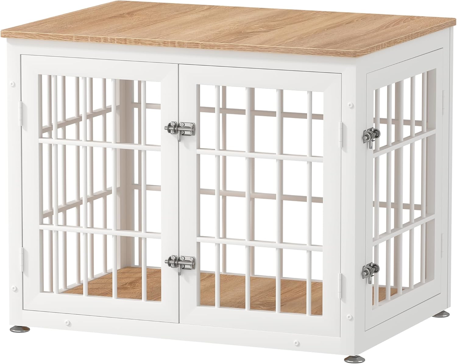 rehomerance 32 Inch Heavy Duty Dog Crate Furniture for Medium and Small Dogs, Decorative Pet House End Table, Wooden Cage Kennel Furniture Indoor, Natural and White