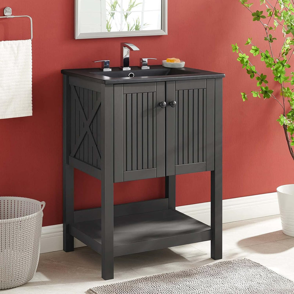Sink Vanity Cabinet, Wood, Grey Gray Black, Modern Contemporary, Hotel Bedroom Bathroom Master Suite