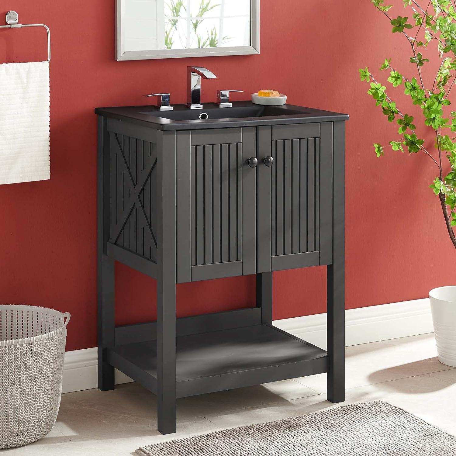 Sink Vanity Cabinet, Wood, Grey Gray Black, Modern Contemporary, Hotel Bedroom Bathroom Master Suite