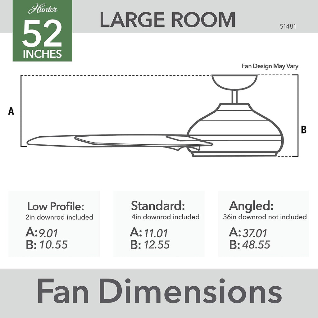Hunter 52 inch Outdoor or Indoor Ceiling Fan No Light - Ceiling Fan without Light, For Patio, Porch, Garage, or Living Room, Standard Mount, 3 Blades, Wall Control - Trimaran 51481, Premier Bronze