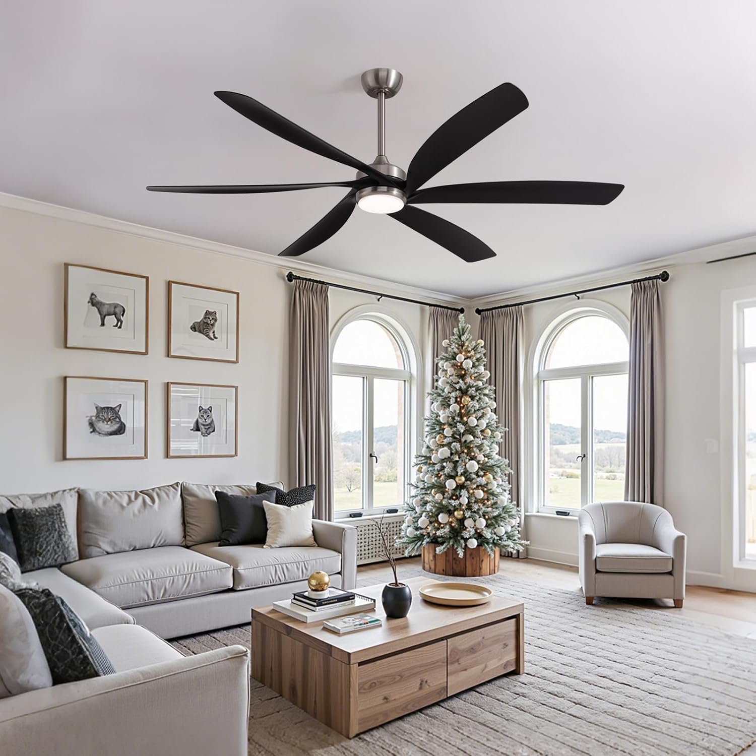 64 Inch Ceiling Fans with Lights,Indoor and Outdoor Modern Ceiling Fans with Lights and Remote,3-Color Light 6-Speed Timing Reversible DC Motor for Bedroom,Living Room,Patio and Kitchen