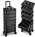 Yueieoun 5 in 1 Makeup Train Case, Cosmetology Case on Wheels Travel Make up Case Rolling Nail Cart Makeup Organizer Cosmetic Storage Box Cases Extra Large Trolley Truck with 360° Swivel Wheels, Black