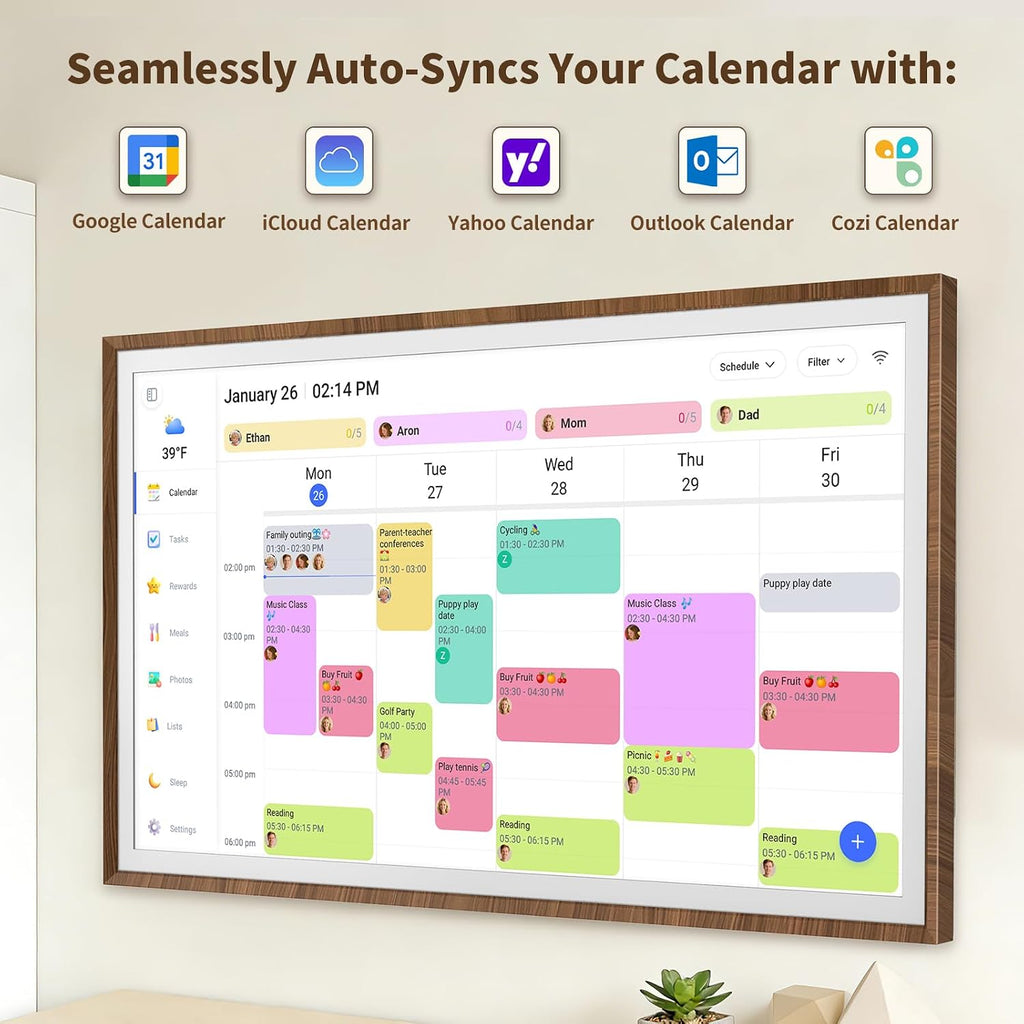 27 Inch Digital Calendar Chore Chart with Touchscreen - Full HD Interactive Display, Wall & Desk Mountable Family Planner, to-Do List & Meal Planner, Digital Picture Frame Gifts for Women Mom
