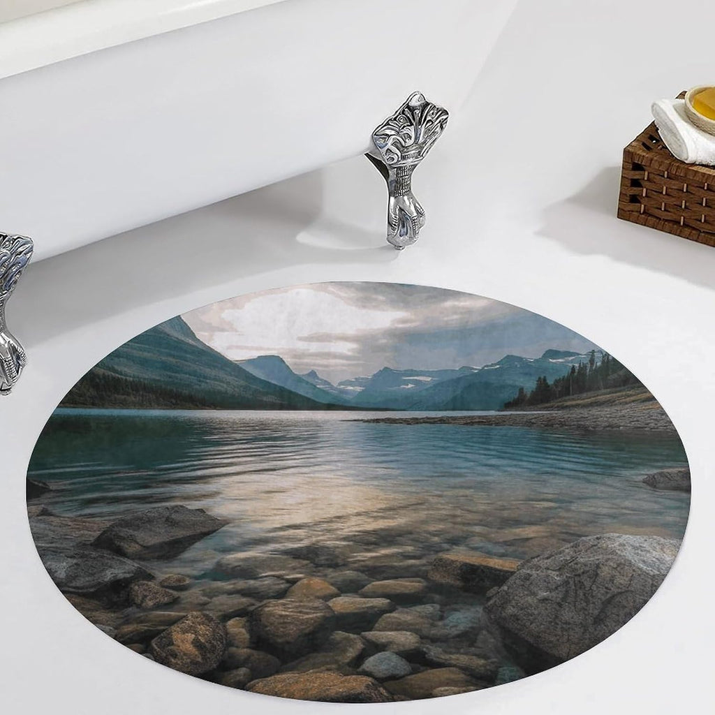 Glacier National Park Coral Velvet Round Floor Mat Non-Slip Bath Rug Floor Covering for Bathroom Vanity Guest Suite & Vacation Home