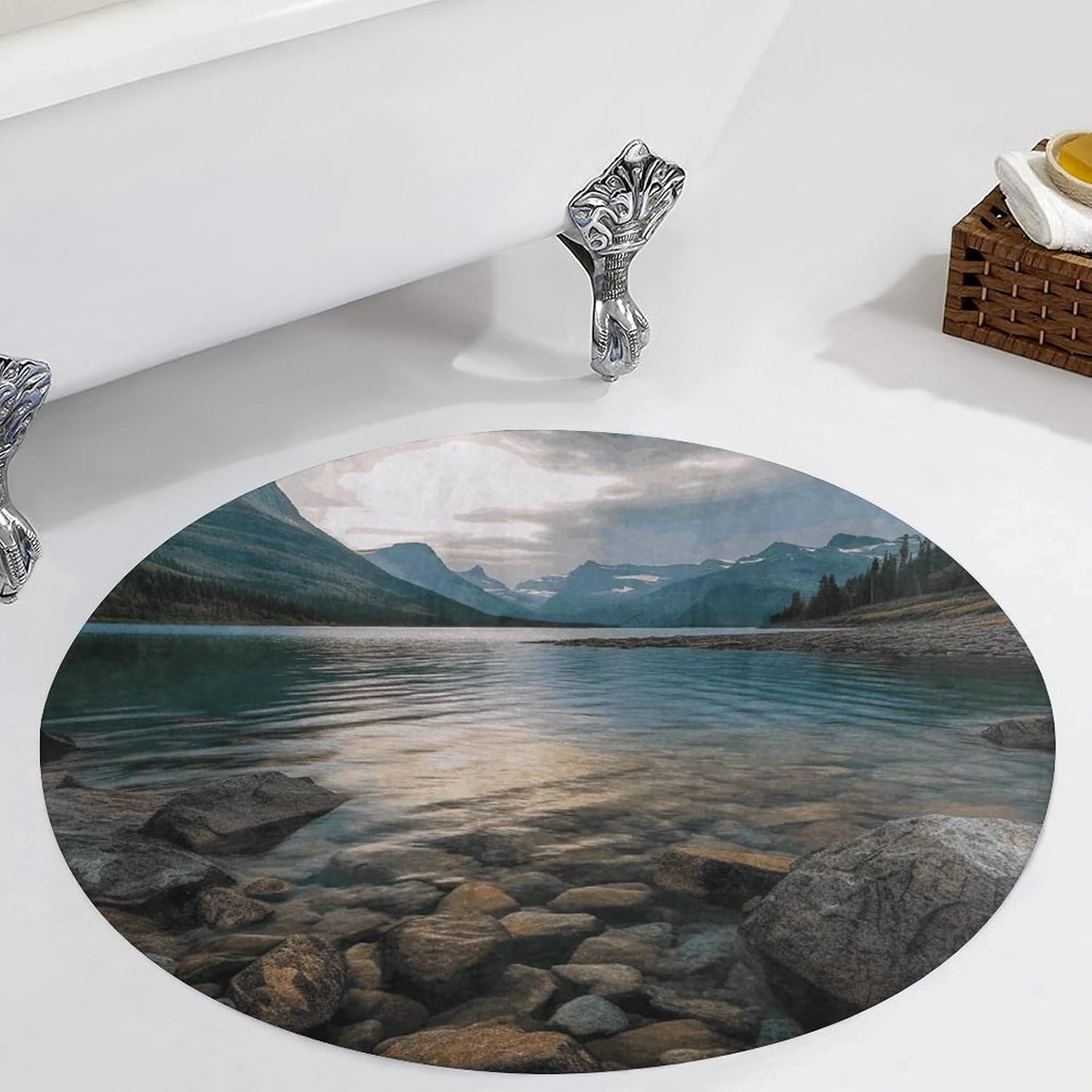 Glacier National Park Coral Velvet Round Floor Mat Non-Slip Bath Rug Floor Covering for Bathroom Vanity Guest Suite & Vacation Home