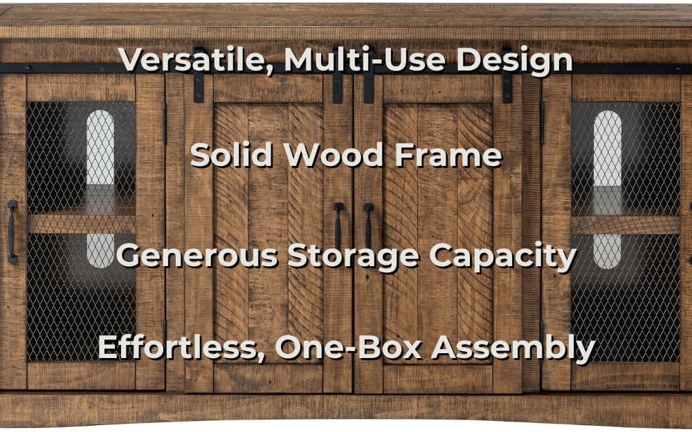 Martin Svensson Home 65' Solid Pine Wood Entertainment Center with Storage. Rustic TV Stand for TVs up to 70.' Sliding Doors, Adjustable Shelves & Cable Management – Natural Finish