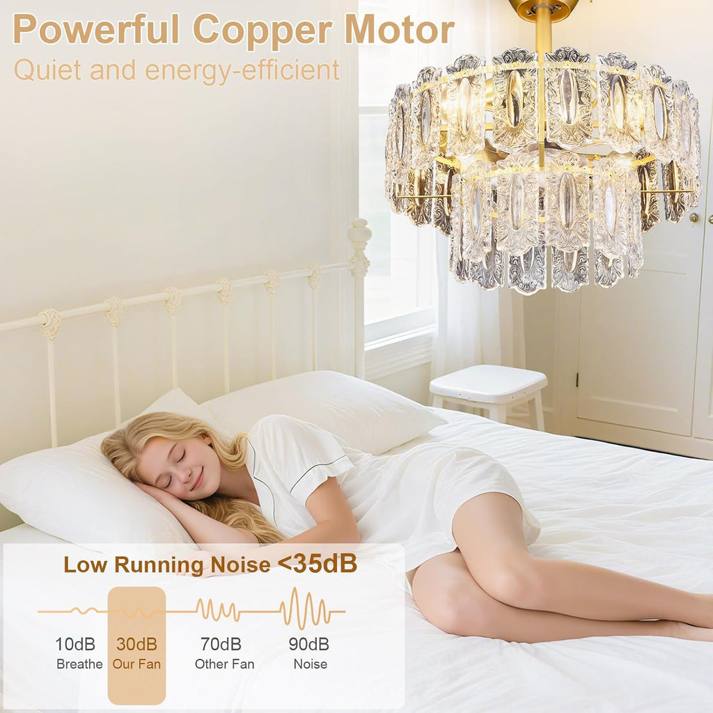 Depuley Bedroom Ceiling Fan with Lights: 20' Gold Chandelier Small Fan with Remote Control - Modern Crystal Fandelier for Girl's Bedroom Living Room Nursery (E26 Bulbs Not Included)