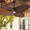 Outdoor Ceiling Fans For Patios With Light Waterproof, 52 Inch Tropical Ceiling Fan, 4 Palm Leaf Blades With Remote For Wet Rated Outside Exterior Porch, Pergola, Gazebo, Island, Black