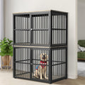 Lyromix 43'' Stackable Dog Crate Furniture Large Breed with Double Rooms,Wooden Dog Crate Heavy Duty Dog Kennel Indoor with Removable Divider for Small to Medium Dogs, Can Use Separately