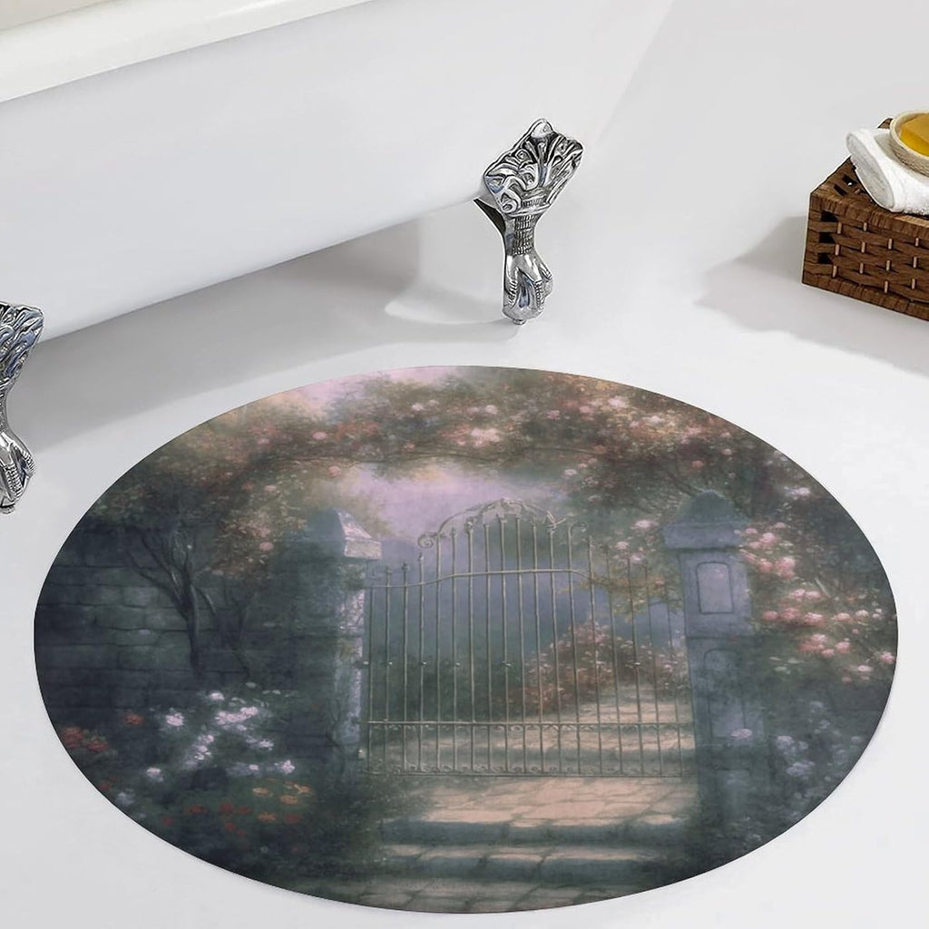 Secret Garden Coral Velvet Round Floor Mat Non-Slip Bath Rug Floor Covering for Bathroom Vanity Guest Suite & Vacation Home