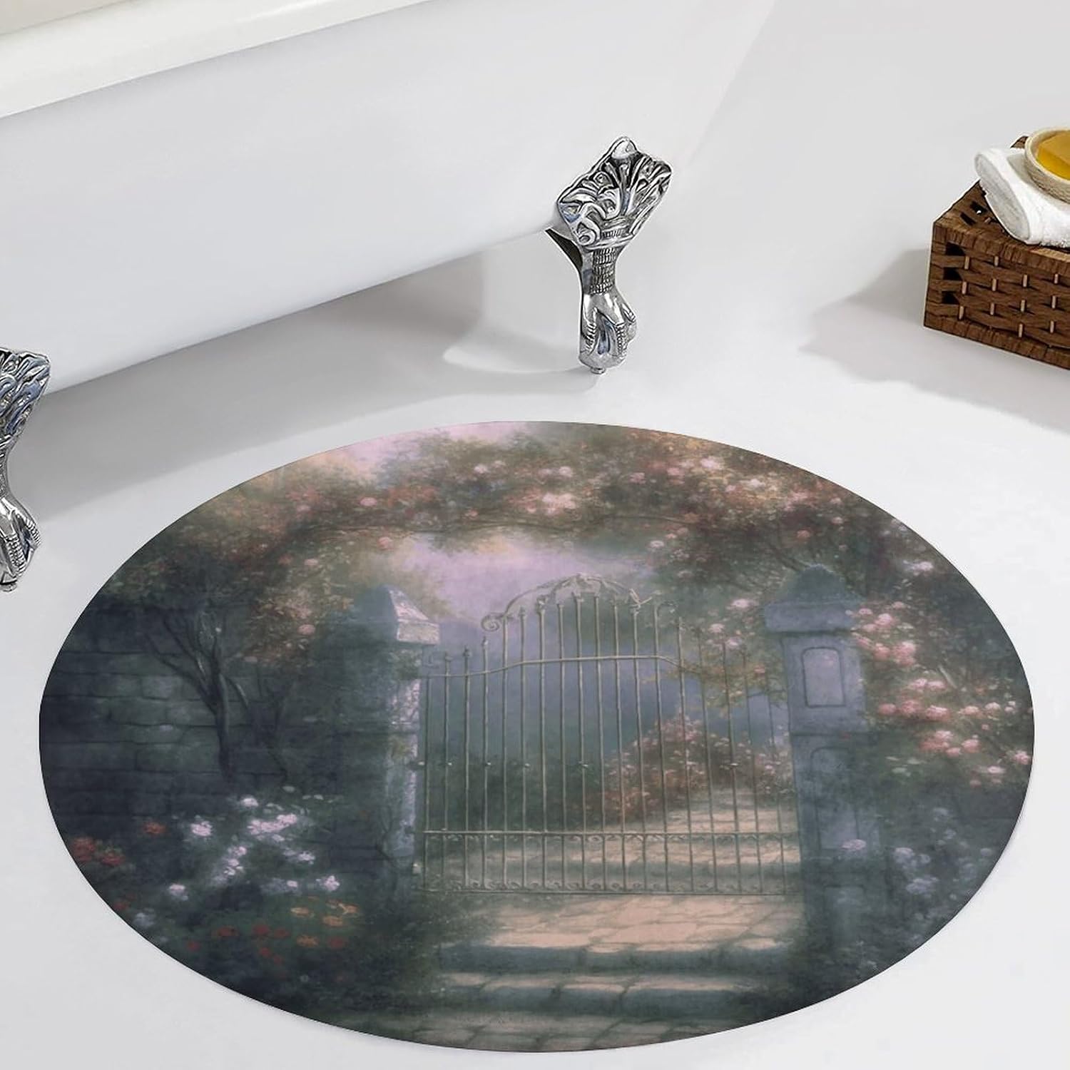 Secret Garden Coral Velvet Round Floor Mat Non-Slip Bath Rug Floor Covering for Bathroom Vanity Guest Suite & Vacation Home