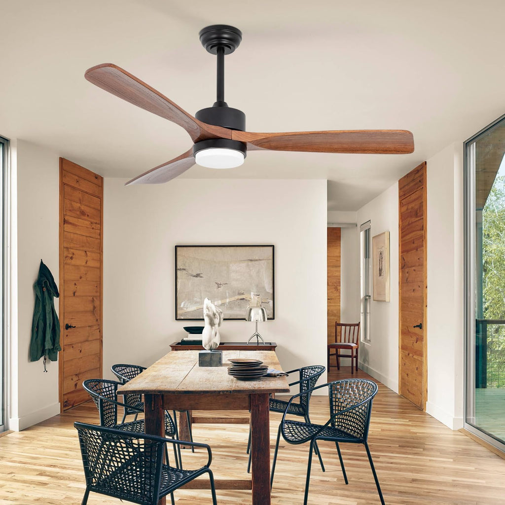 52 inch Wood Ceiling Fans with Lights, Modern Ceiling Fan with Lights and Remote Control for Patios, 3 Color light, 6 Speed，DC Motor for Living Room Bedroom Outdoor