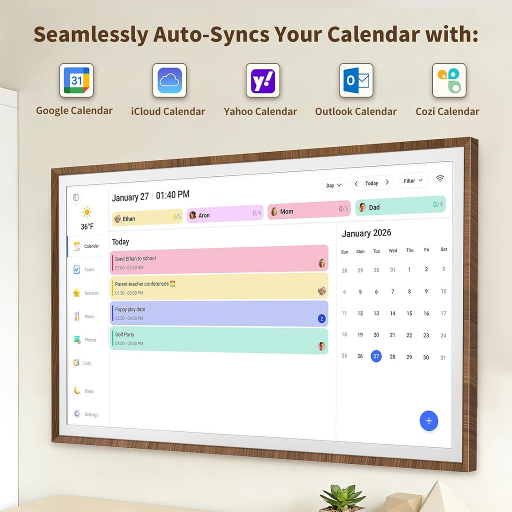 32 Inch Digital Calendar Chore Chart with Touchscreen - Full HD Interactive Display, Wall & Desk Mountable Family Planner, to-Do List & Meal Planner, Digital Picture Frame Gifts for Women Mom
