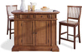 Homestyles Americana Cottage Oak 3-Piece Kitchen Island Set with Hardwood Drop Leaf Top and Two Counter Stools