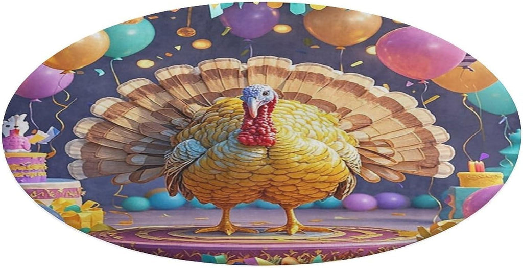 Turkey Party Coral Velvet Round Floor Mat Non-Slip Bath Rug Floor Covering for Bathroom Vanity Guest Suite & Vacation Home