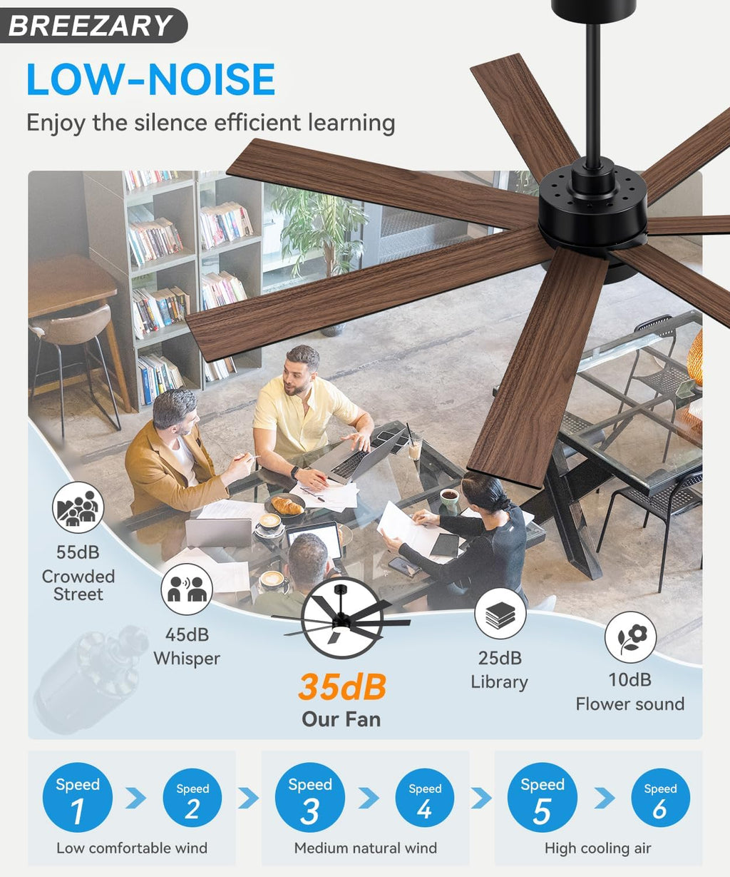Farmhouse Ceiling Fans with Lights and Remote, 62 Inch Industrial Black Ceiling Fans with 6-Speed Reversible DC Motor, 3 CCT, Dual Finish 7 Blades, Indoor/Outdoor Ceiling Fan for Patio Bedroom