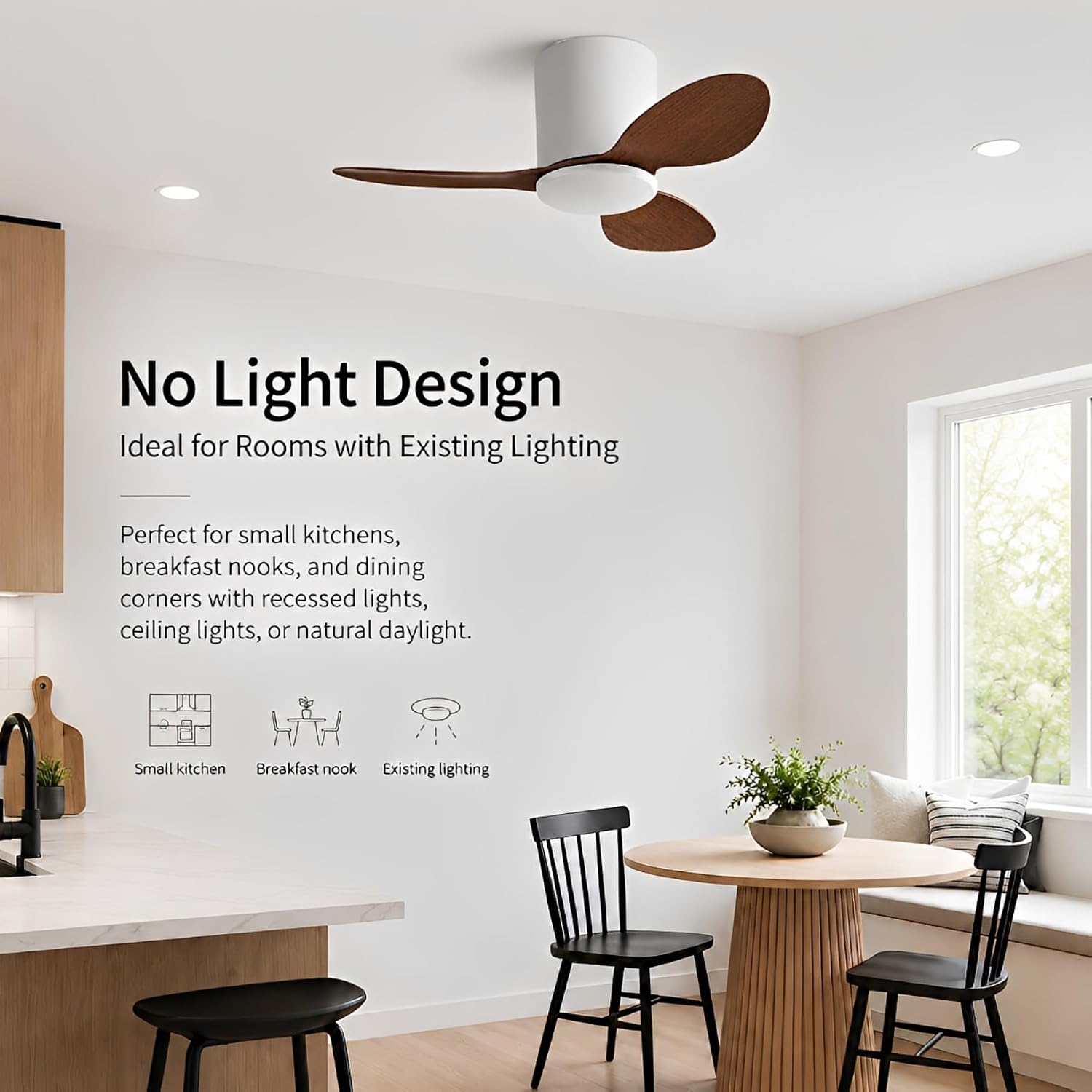 Flush Mount Ceiling Fan No Light Modern Small Ceiling Fans Remote Control 6 Speeds 25 Inch Ceiling Fan Without Lights Quiet DC Motor, 3 Blades For Restaurant Bedroom Patio Indoor