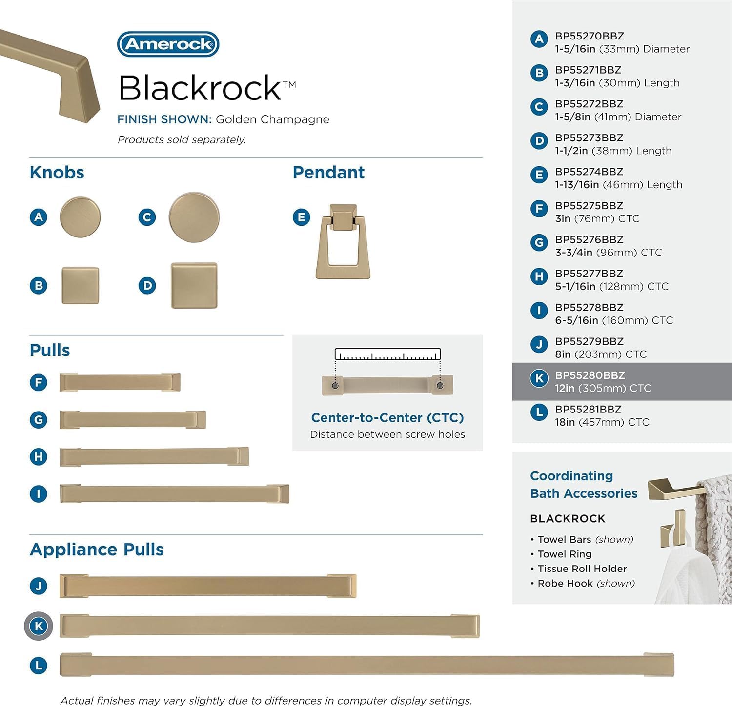 Amerock | Appliance Pull | Golden Champagne | 12 inch (305 mm) Center to Center | Blackrock | 1 Pack | Drawer Pull | Drawer Handle | Cabinet Hardware