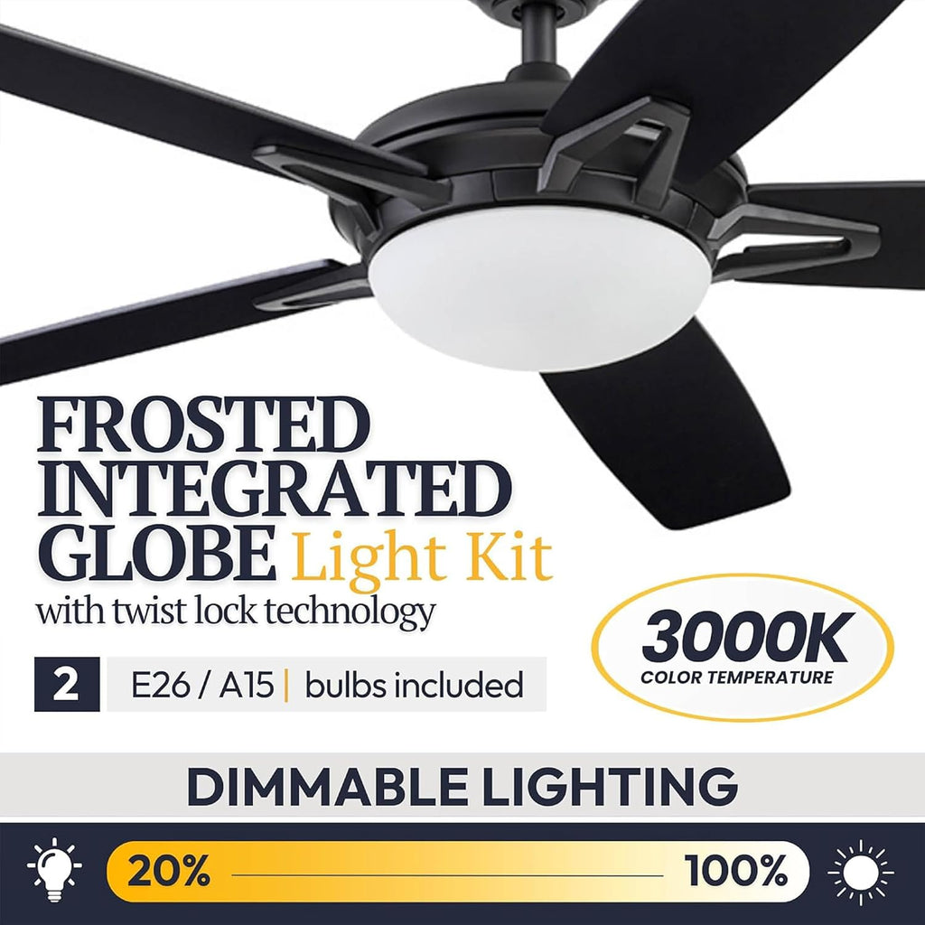 Prominence Home Clancy 52 Inch Contemporary LED Ceiling Fan with Light, Remote Control, Reversible Motor, 5 Dual Finish Blades, Matte Black