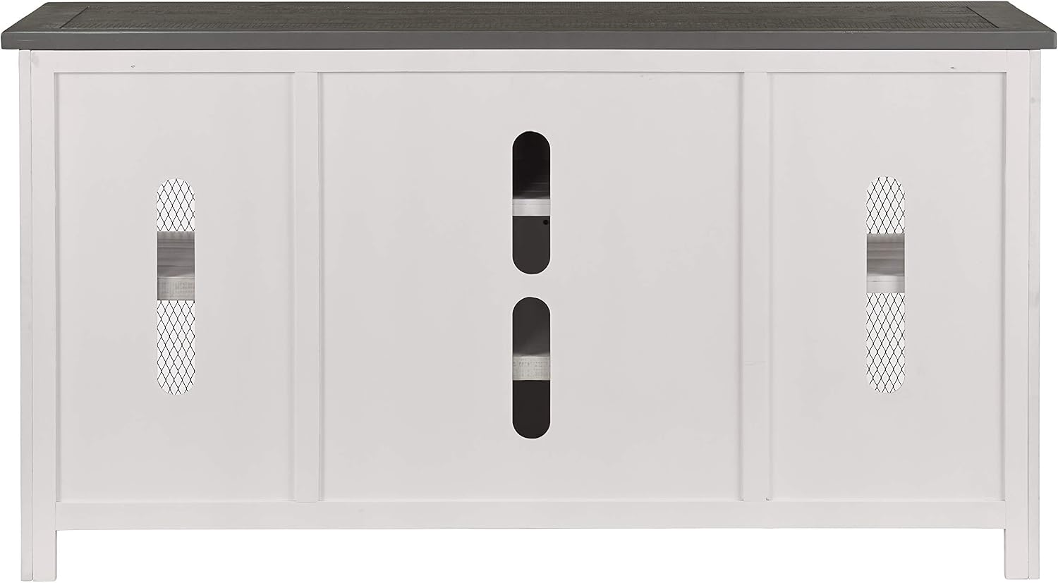 Martin Svensson Home 65' Solid Pine Wood Entertainment Center with Storage. Rustic TV Stand for TVs up to 70.' Sliding Doors, Adjustable Shelves & Cable Management – White and Grey Finish