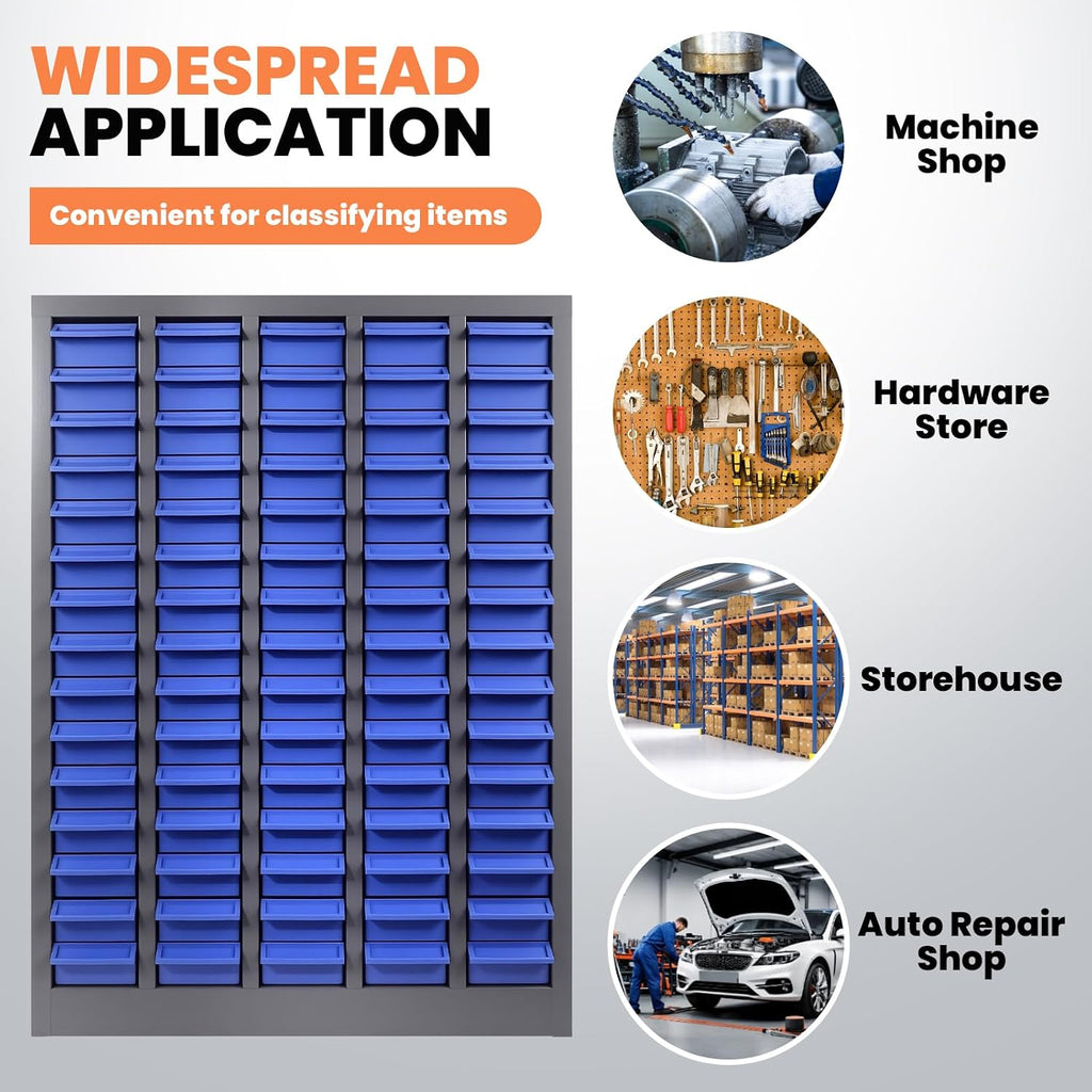 75 Drawers Parts Cabinet, Heavy-Duty Bolt and Nut Tool Storage Cabinet with Adjustable Shelves and Labels for Workshop Organization
