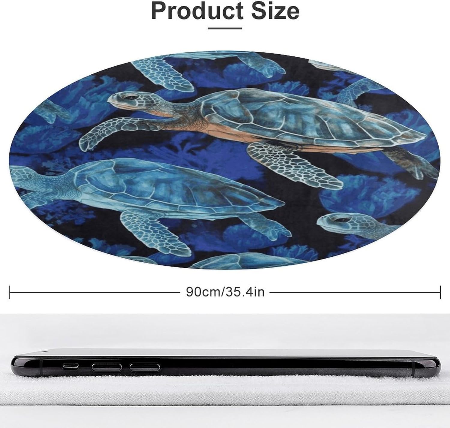 Blue Sea Turtle in Ocean Coral Velvet Round Floor Mat Non-Slip Bath Rug Floor Covering for Bathroom Vanity Guest Suite & Vacation Home