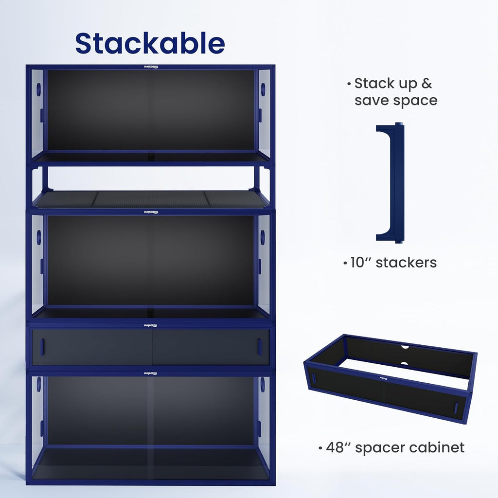 Phailozoo 120 Gallon Bearded Dragon Tank,Stackable Reptile Enclosure with Front Sliding Tempered Glass Doors,Easy Assembly Aluminum Frames Reptile Tank for Snake & Lizard