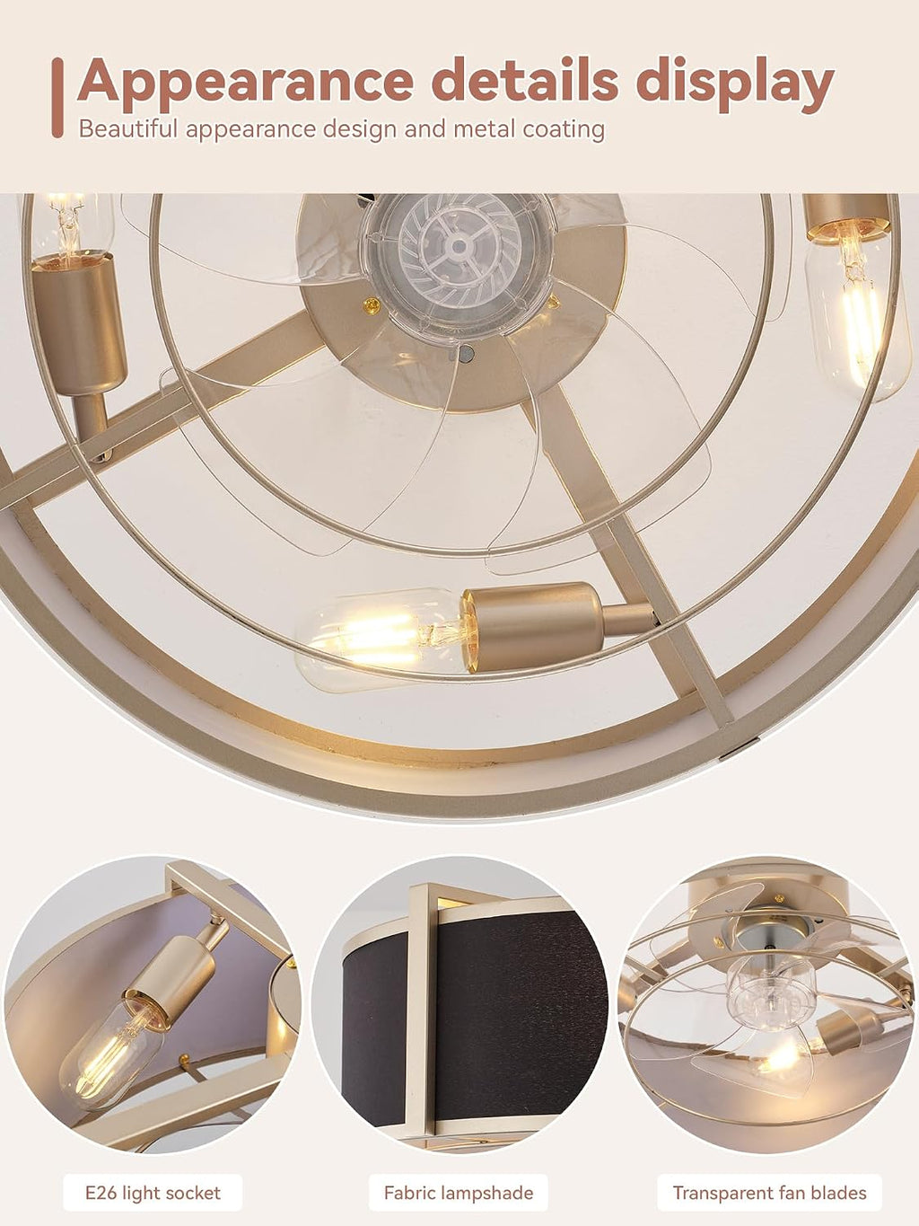 20 inch Fandelier Ceiling Fan with Light, Boho Chandelier Ceiling Fan with Light Remote Control, Caged Enclosed with 6 Speeds for Bedroom, Living Room, Foyer, Nursery