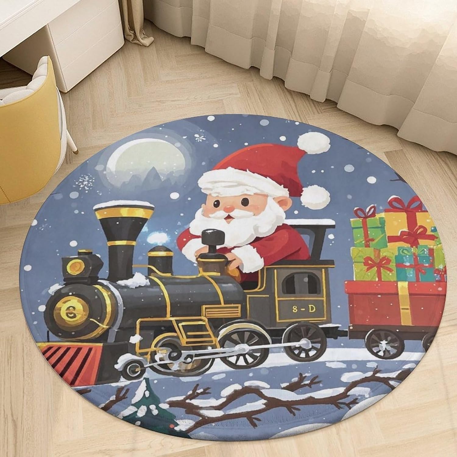 Santa's Train Coral Velvet Round Floor Mat Non-Slip Bath Rug Floor Covering for Bathroom Vanity Guest Suite & Vacation Home