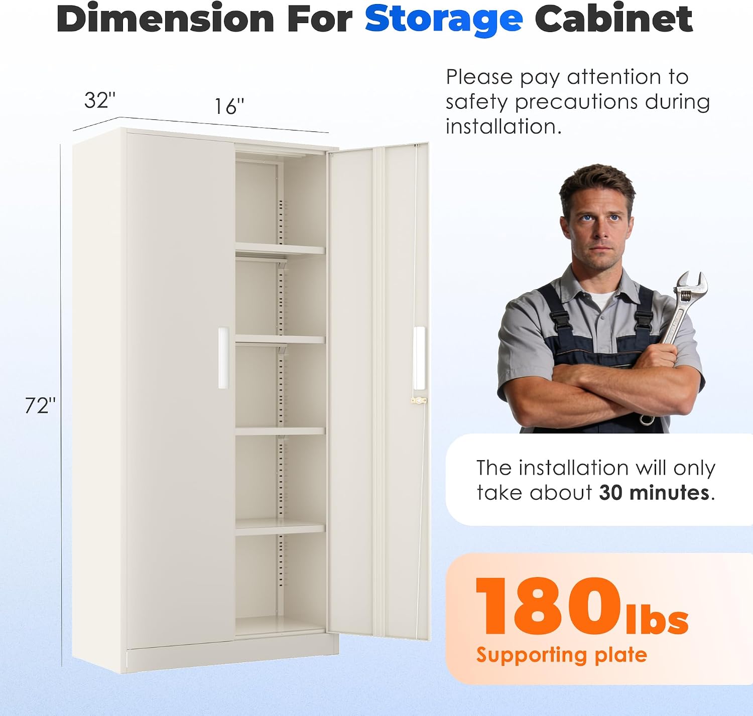 INTERGREAT Garage Storage Cabinet with Lock, 72' Metal Storage Cabinet with Locking Doors and 4 Adjustable Shelves, Lockable Tool Steel Cabinet for Home Office, School, Putty Grey